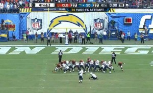 Tramon WIlliams jumps offsides, giving the Chargers a 2nd shot at the game winner.