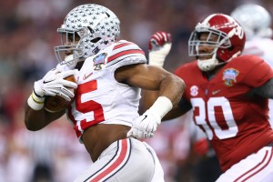 NEW ORLEANS, LA - JANUARY 01: Ezekiel Elliott #15 of the Ohio State Buckeyes runs the ball against the Alabama Crimson Tide during the All State Sugar Bowl at the Mercedes-Benz Superdome on January 1, 2015 in New Orleans, Louisiana. (Photo by Streeter Lecka/Getty Images)