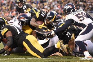 Pittsburgh Steelers running back DeAngelo Williams (34) scores a touchdown in the first quarter against the Denver Broncos in an NFL football Sunday, Dec. 20, 2015, in Pittsburgh. (AP Photo/Fred Vuich)